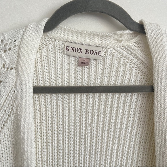 Knox Rose Open Front Knit Cardigan White Textured Design Size L Cottagecore - Picture 5 of 6